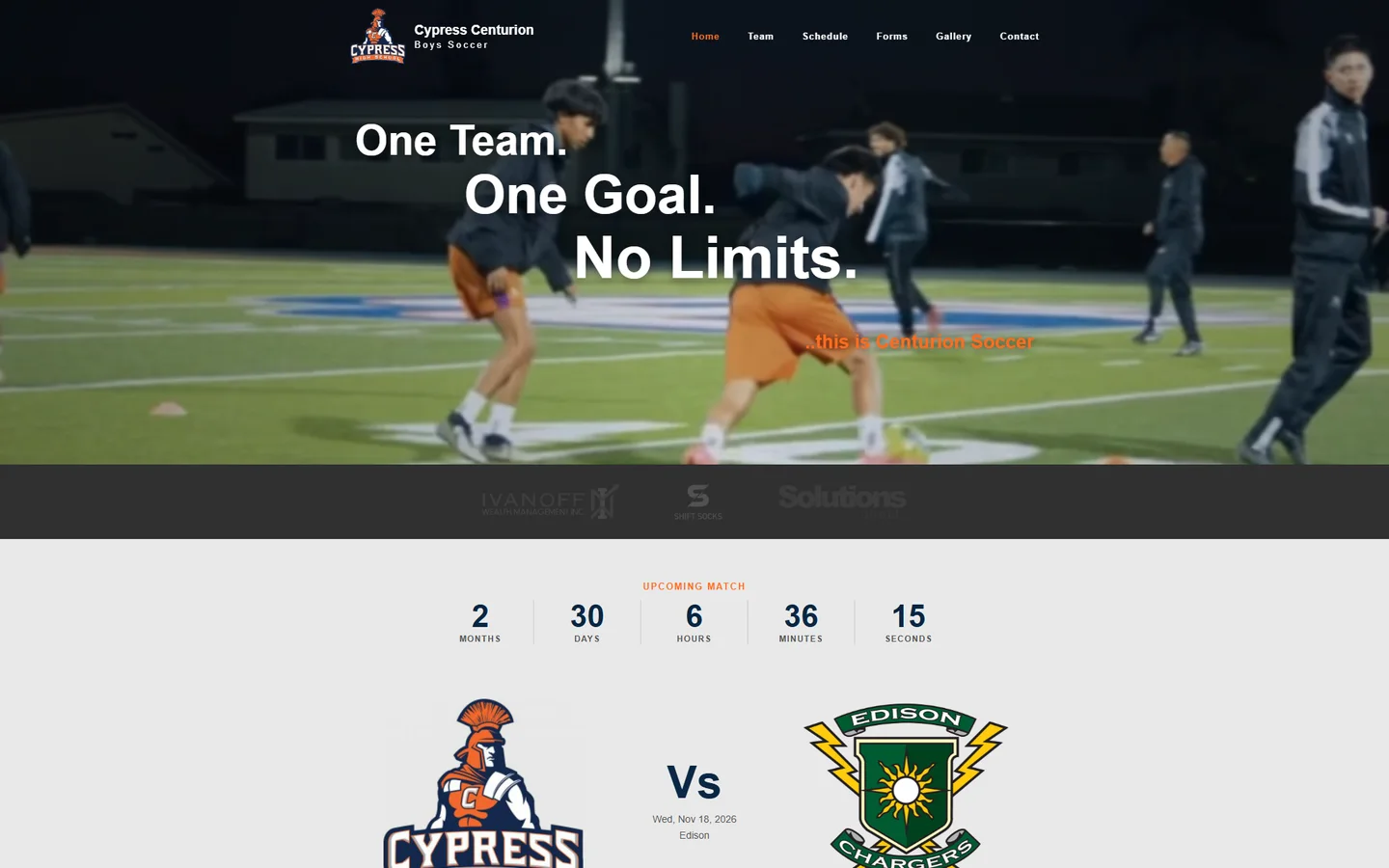 CHS Boys Soccer team website shown at desktop size