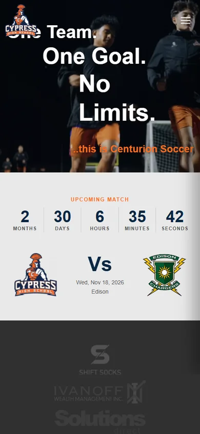 CHS Boys Soccer team website shown on a mobile screen