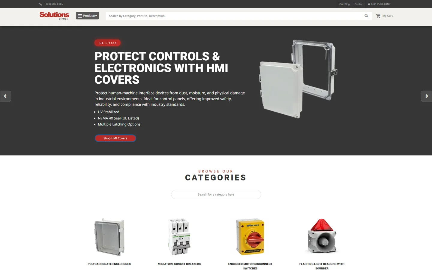 Solutions Direct industrial ecommerce website shown at desktop size